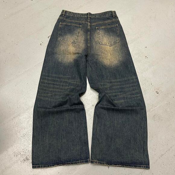 NAVY DESERT WIDE LEG BAGGY DENIM WAIST 32 FLAT - Picture 3 of 7